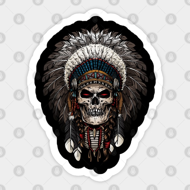 Skull head apache Sticker by Pixel Poetry